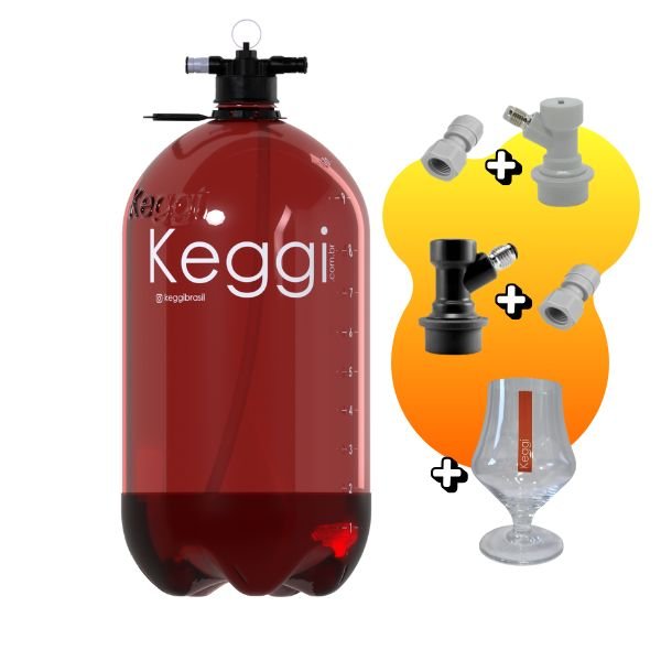 Kit Barril de Chopp 10 Litros âmbar PET Keggi+base +ball-lock