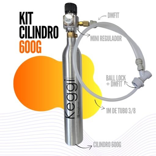 Kit, cilindro CO² recarregável 600g, regulador, ball lock, engate rápido